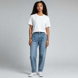 Maje Paris High Rise Tapered Jeans Pleated Denim Blue Cotton Sustainable Size M